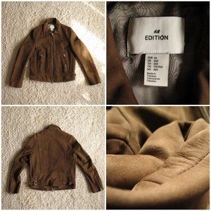 H&M Edition Suede Jacket 36 Brown Goatskin Cafe Racer LEATHER